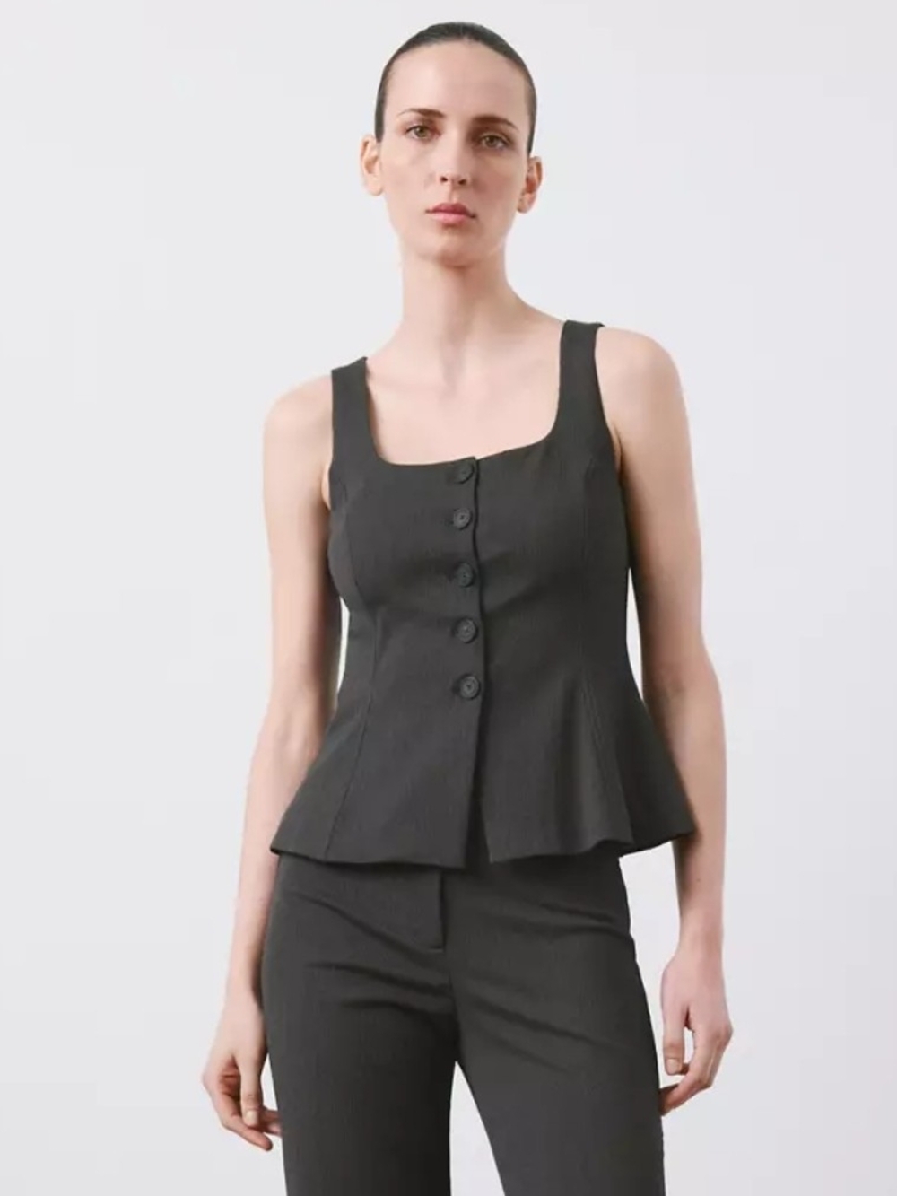 Mango Black Button-Front Peplum Camisole